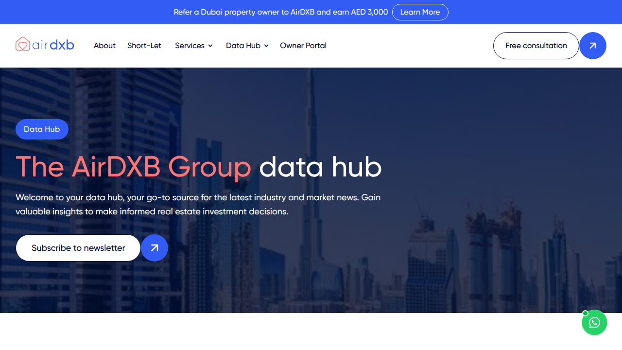 The AirDXB Data Hub, a local resource for tracking market sentiment and property cycle shifts in Dubai.