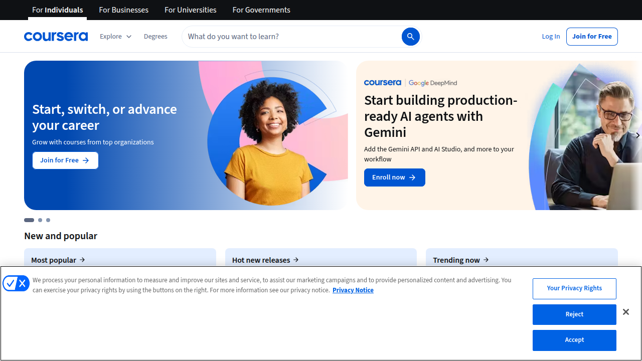 A screenshot of Coursera's online learning platform, offering a deep academic foundation in data analytics.