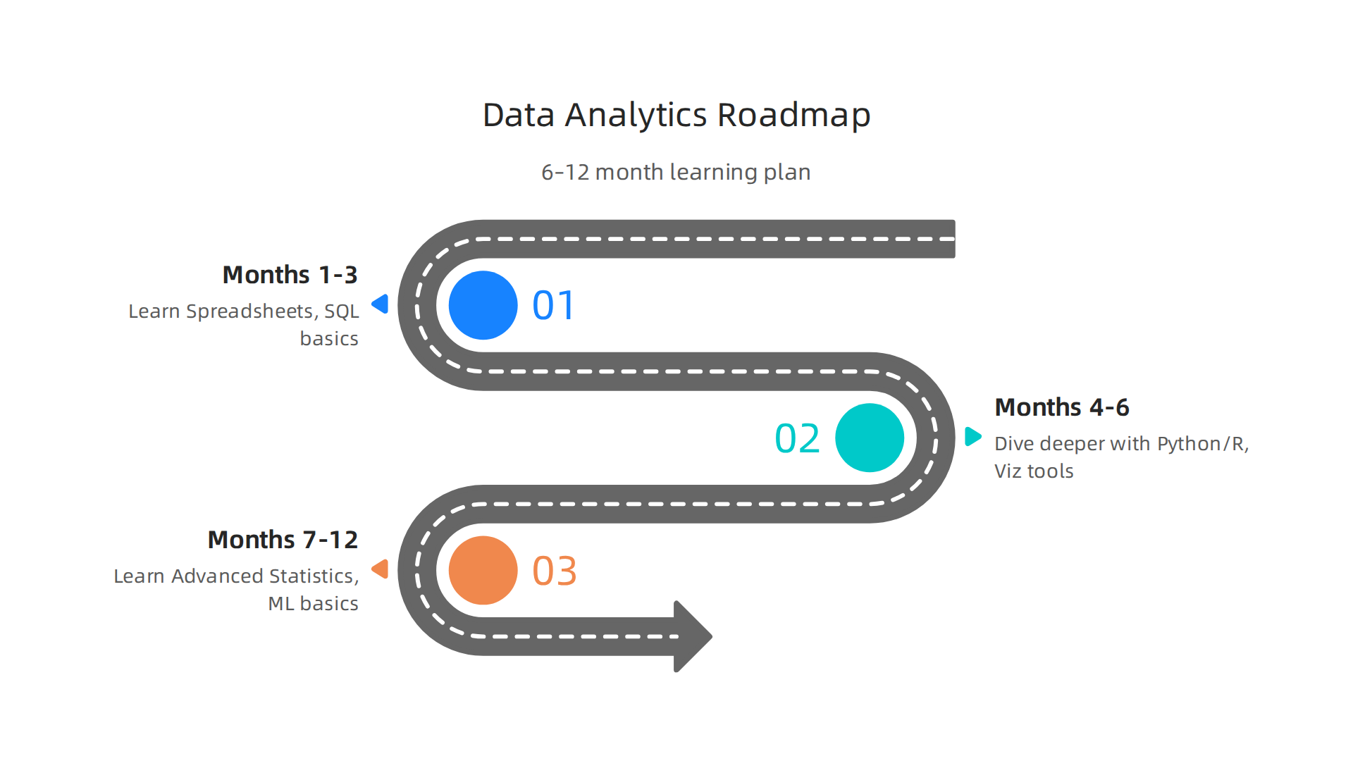 A phased roadmap for aspiring data analytics professionals to acquire necessary skills over 6-12 months.